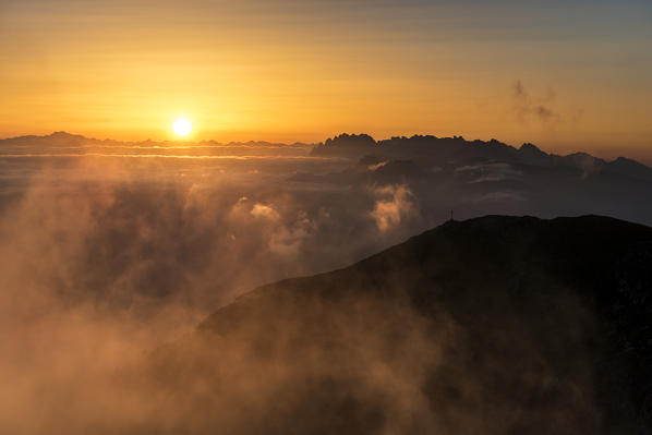 Sesto / Sexten, Bolzano province, South Tyrol, Italy Europe. Sunrise at the Helm mountain