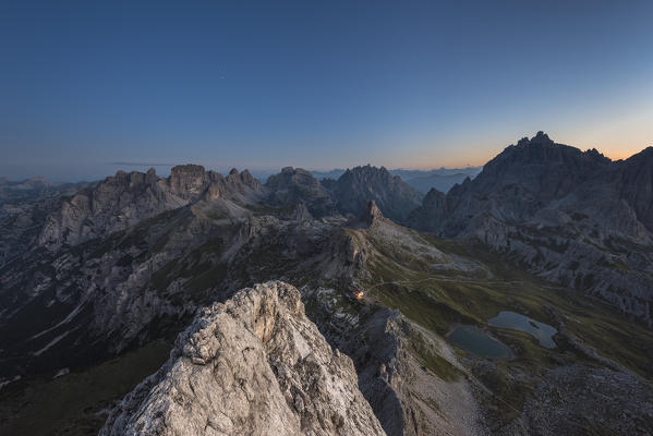 Sesto / Sexten, province of Bolzano, Dolomites, South Tyrol, Italy.  Dawn at the summit of Mount Paterno