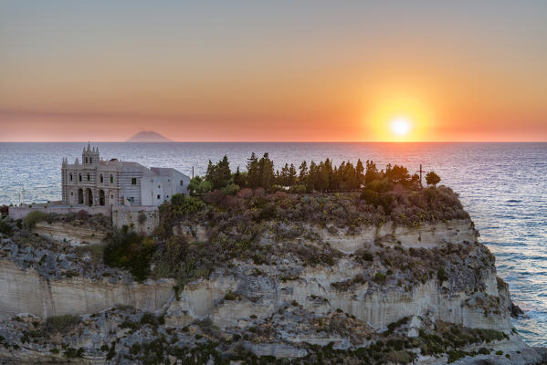 Tropea, province of Vibo Valentia, Calabria, Italy, Europe. Sanctuary of Santa Maria Island at sunset