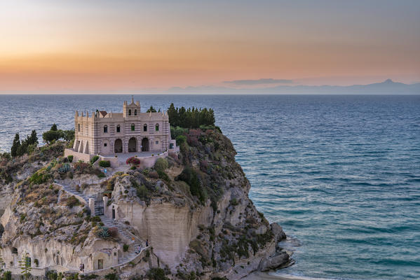 Tropea, province of Vibo Valentia, Calabria, Italy, Europe. Sanctuary of Santa Maria Island at sunset