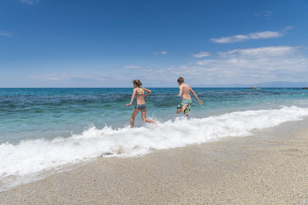 Tropea, province of Vibo Valentia, Calabria, Italy, Europe. Children at the beach del convento