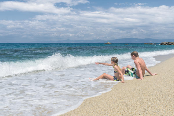 Tropea, province of Vibo Valentia, Calabria, Italy, Europe. Children at the beach del convento