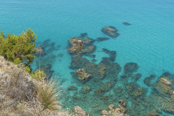 Ricadi, province of Vibo Valentia, Calabria, Italy, Europe. Cliffs on the beach of Riaci