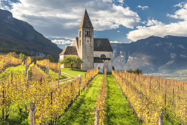 Mazon, Ora / Neumarkt, province of Bolzano, South Tyrol, Italy, Europe. The church San Michele Arcangelo