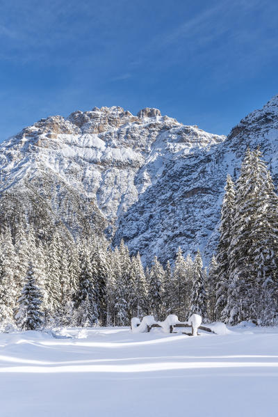 Carbonin / Schluderbach, Dobbiaco / Toblach, Dolomites, province of Bolzano, South Tyrol, Italy, Europe. The peaks of Mount Rudo