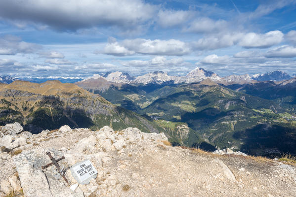 Mount Sasso Bianco, Dolomites,  Alleghe, province of Belluno, Veneto, Italy, Europe. At the top of the mount Sasso Bianco