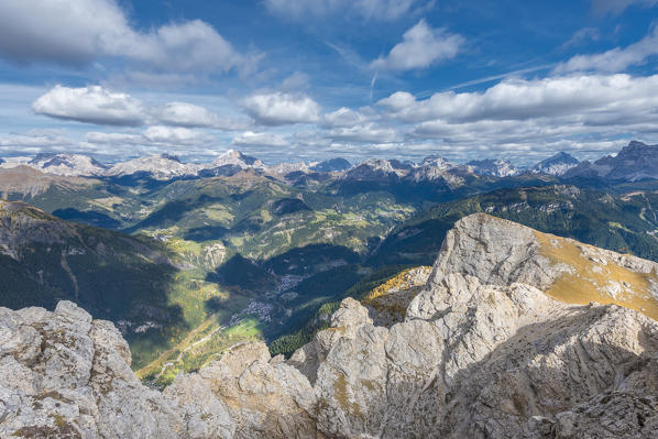 Mount Sasso Bianco, Dolomites,  Alleghe, province of Belluno, Veneto, Italy, Europe. The summit panorama of Sasso Bianco