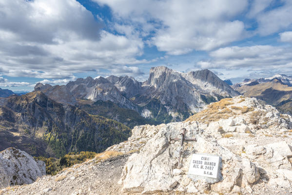 Mount Sasso Bianco, Dolomites,  Alleghe, province of Belluno, Veneto, Italy, Europe. At the top of the mount Sasso Bianco