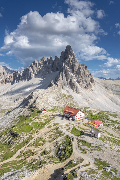 Sesto / Sexten, province of Bolzano, Dolomites, South Tyrol, Italy. The Mount Paterno and the refuge Locatelli