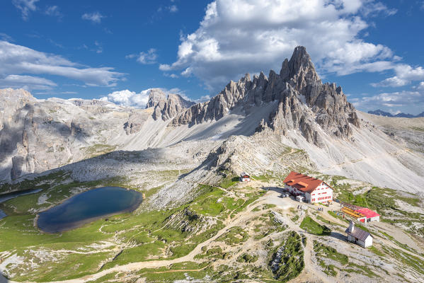 Sesto / Sexten, province of Bolzano, Dolomites, South Tyrol, Italy.The lakes Piani, Mount Paterno and refuge Locatelli