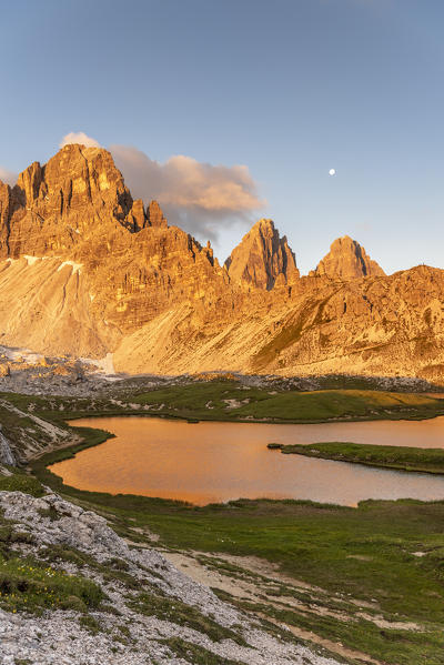 Sesto / Sexten, province of Bolzano, Dolomites, South Tyrol, Italy. Sunrise at the lake Piani and the Mount Paterno