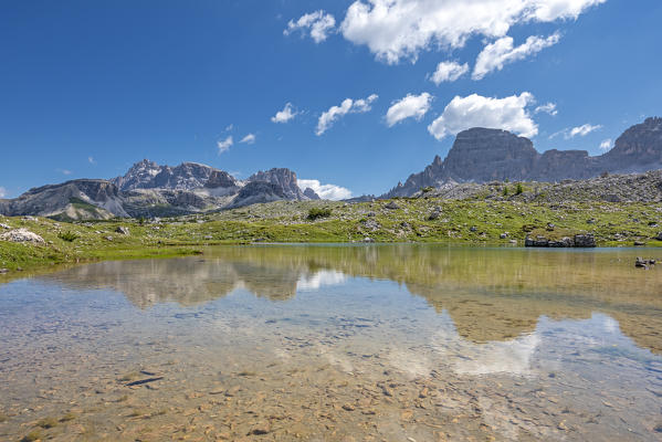 Sesto / Sexten, province of Bolzano, Dolomites, South Tyrol, Italy. The river Rienz springs from this lake