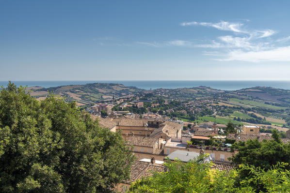 Fermo, province of Fermo, Marche, Italy, Europe. View from Fermo to the Adriatic Sea