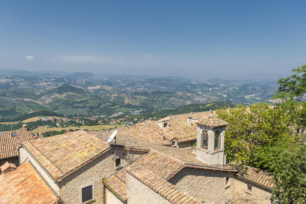 City of San Marino. Republic of San Marino, Europe. Panoramic view from San marino to the hills of Emilia-Romagna