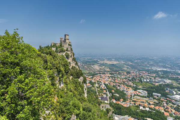 City of San Marino. Republic of San Marino, Europe. The fortress of Guaita on Mount Titano