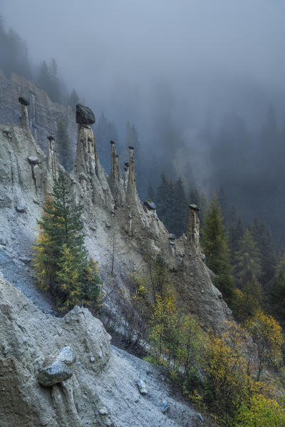Perca/Percha, province of Bolzano, South Tyrol, Italy, Europe. Autumn at the Earth Pyramids