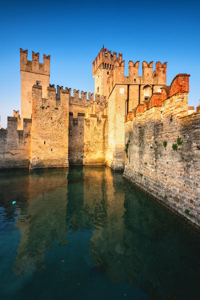 Scaliger Castle at sunset, Sirmione, Brescia province, Lombardy district.