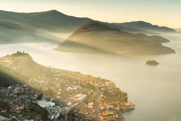 The village of Marone on Lake Iseo at the first light of the day, Lombardy district, brescia province, Italy.