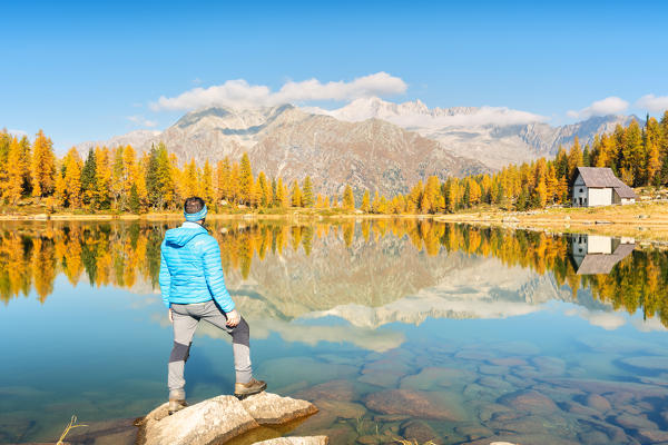 San Giuliano lake in Brenta dolomites, Trentino alto Adige, Italy, Europe.