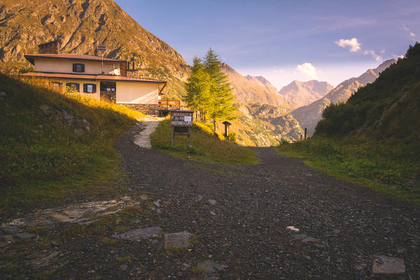 Coca refuge in Orobie alps at dawn in Bergamo province, Lombardy district, Italy, Europe