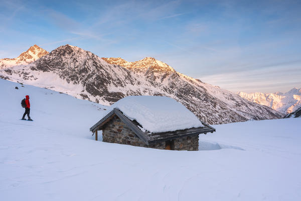 Sunset in Valle delle Messi in Ponte di Legno, Upper Camonica valley, Brescia province, Lombardy District, Italy, Europe