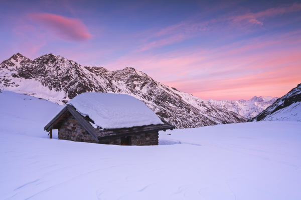 Sunset in Valle delle Messi in Ponte di Legno, Upper Camonica valley, Brescia province, Lombardy District, Italy, Europe