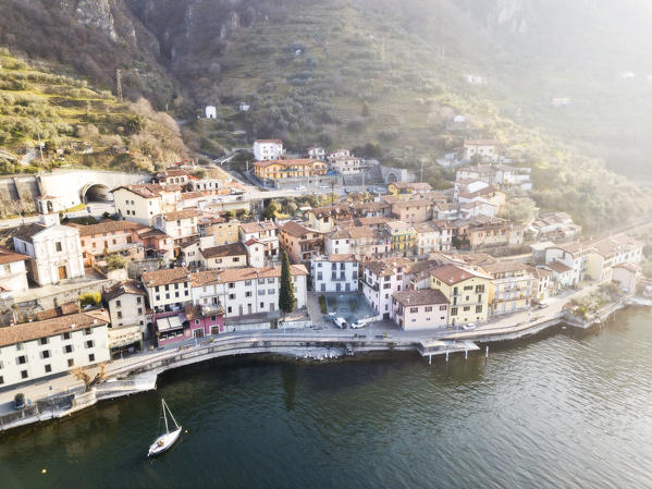 The village of Vello at dawn, Iseo lake in Brescia province, Lombardy district, Italy, Europe.