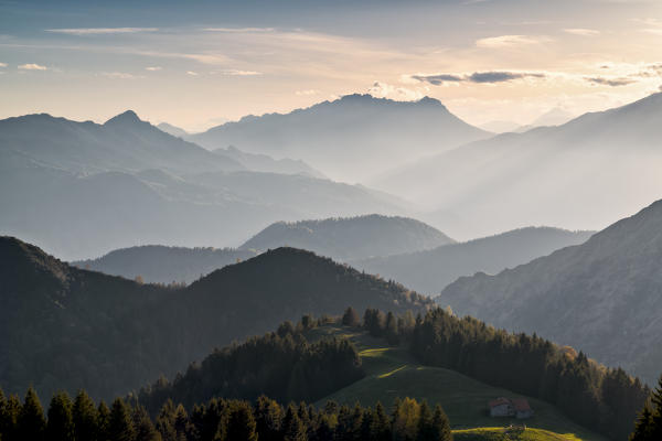 Orobie Prealpi at sunset in Seriana valley, Bergamo province, Italy, Europe