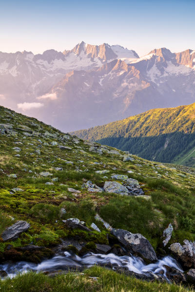 Presanella Group at dawn in Trentino Alto Adige, Italy, Europe