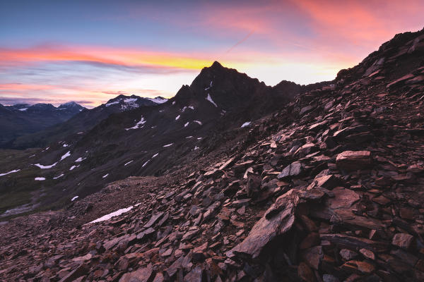 Sunrise over Mount Tre Signori, Stelvio national park in Gavia Pass, Sondrio province, Lombardy