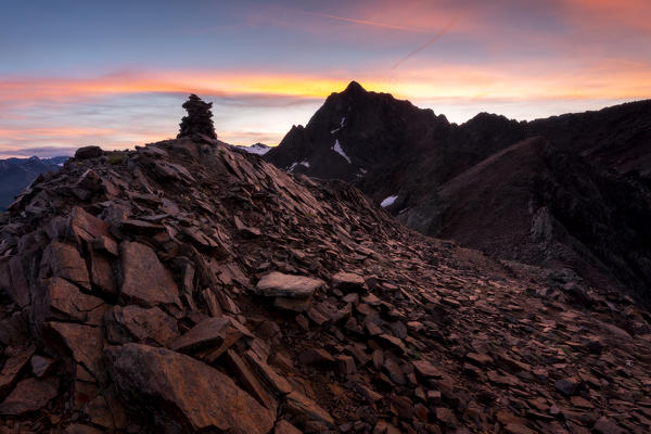 Sunrise over Mount Tre Signori, Stelvio national park in Gavia Pass, Sondrio province, Lombardy