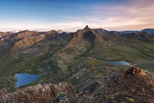 Sunrise from the top of Mount Gaviola, Gavia pass in Lombardy, Italy