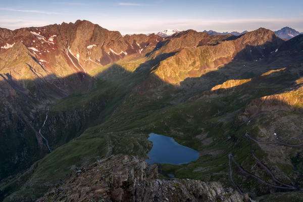 Sunrise from the top of Mount Gaviola, Gavia pass in Lombardy, Italy