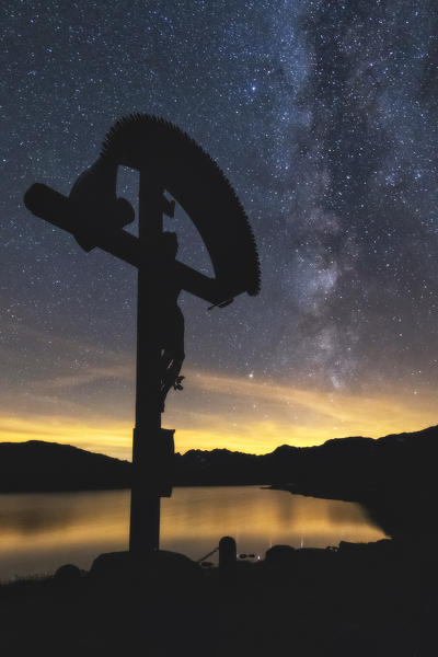 Milky Way at the White Lake at the Gavia Pass, Brescia province, Lombardy, Italy.