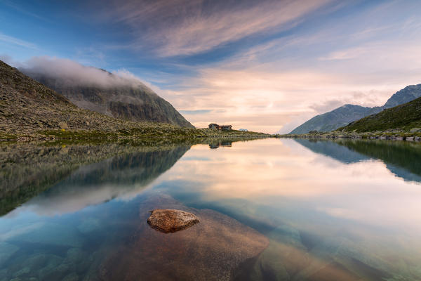 Rotondo lake in Adamello park at sunset, Lombardy district, in Brescia province, Italy, Europe.