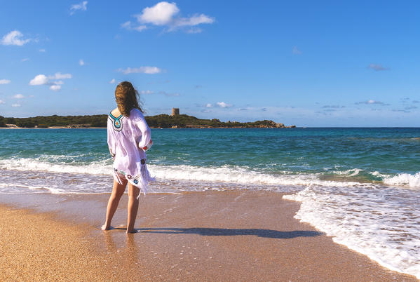 Woman on the beach of Vignola Mare, Sardinia, Sassari province, Italy, Europe.