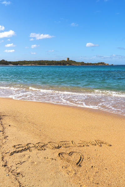 Written on the beach in Vignola mare, Sassari province, Italy, Europe