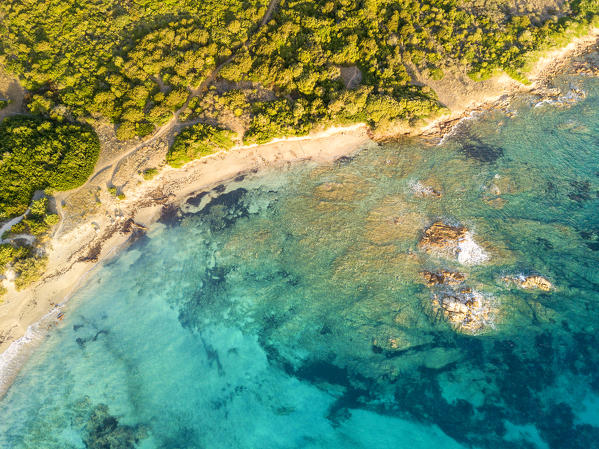 Aerial view, Vignola mare beach in Sassari province, Sardinia, Italy, Europe.