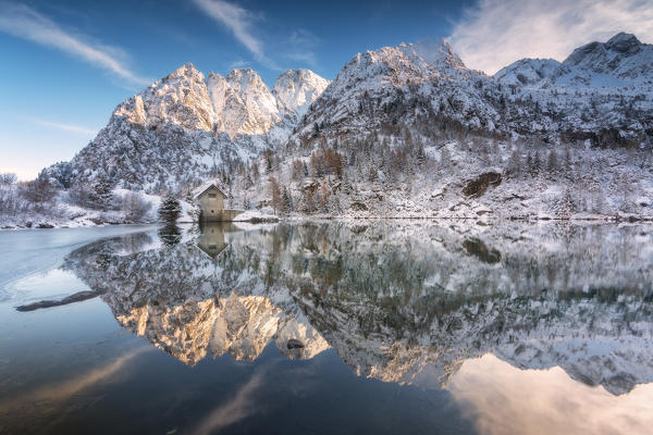 Autumn season in Aviolo lake, Vallecamonica, Brescia province, Lombardy, Italy, Europe