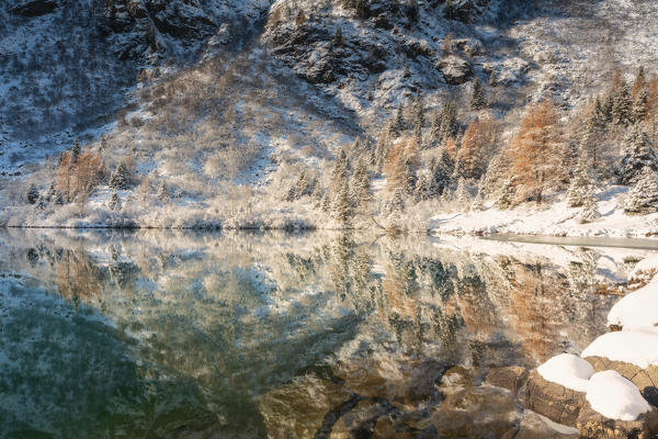 Autumn season in Aviolo lake, Vallecamonica, Brescia province, Lombardy, Italy, Europe