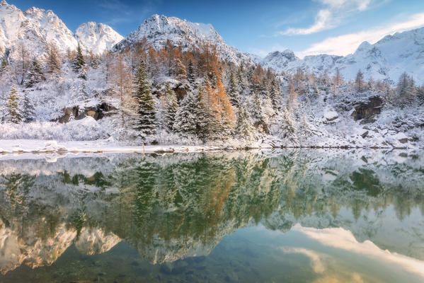 Autumn season in Aviolo lake, Vallecamonica, Brescia province, Lombardy, Italy, Europe