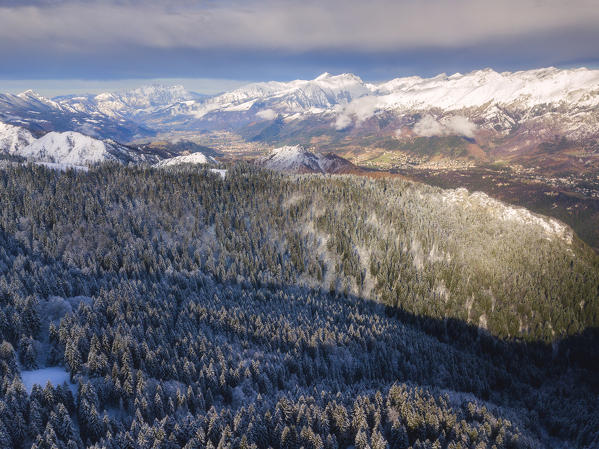 Aerial view in winter season, Bergamo province in Lombardy district, Italy, Europe 