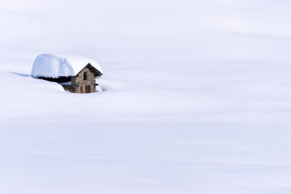 Lonely house in Ponte di Legno, Brescia province in Lombardy district, Italy, Europe.