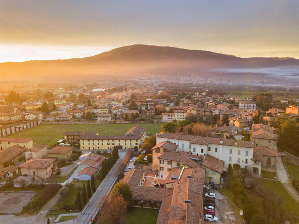 Franciacorta aerial view in Brescia province, Lombardy, Italy, Europe.