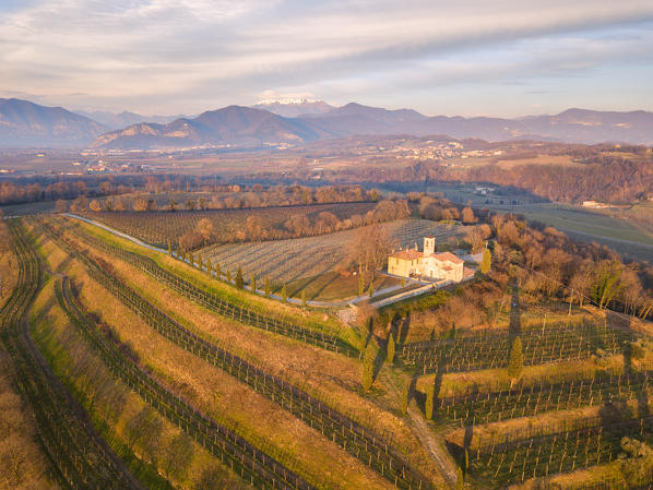 Franciacorta aerial view in Brescia province, Lombardy, Italy, Europe.