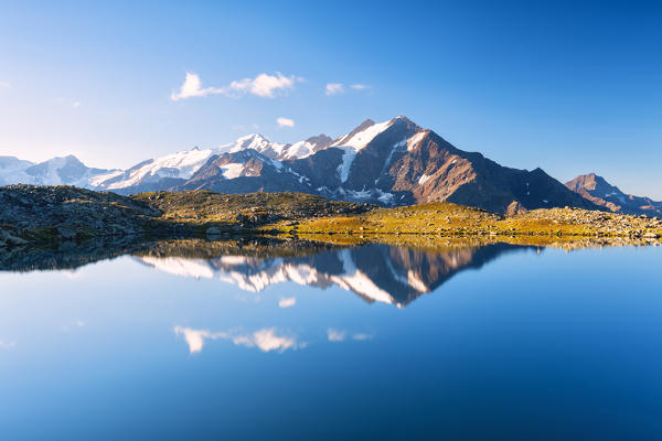 Manzina lake in Valfurva, Valtellina, Sondrio province in Lombardy, Italy, Europe.