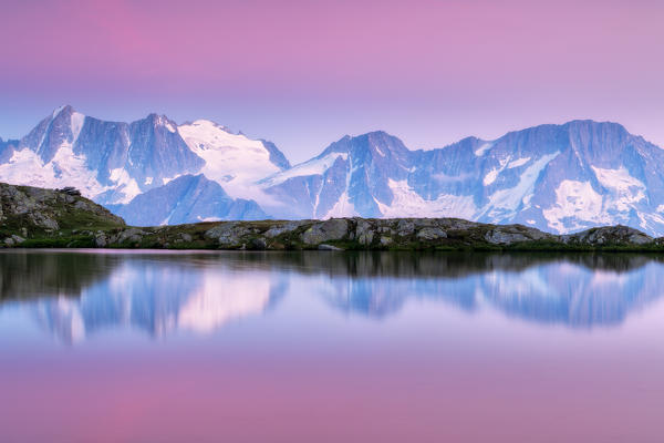 Presanella group from the lakes of Strino, Val di Sole, Trentino Alto Adige, Italy