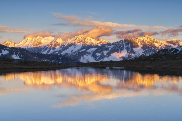 Monticelli lake at sunset in Messi Valley, Brescia province, Lombardy district, Italy, Europe.