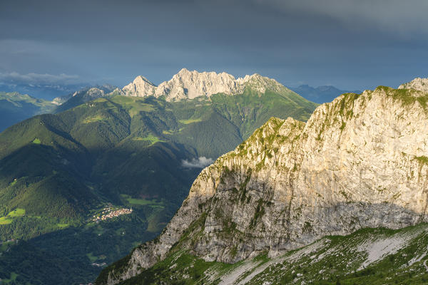 Vallecamonica view from Albani refuge in Orobie alps, Bergamo province, Lombardy, Italy.