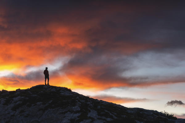 Profile at sunset in Orobie alps, Bergamo province, Italy, Lombardy district, Europe.